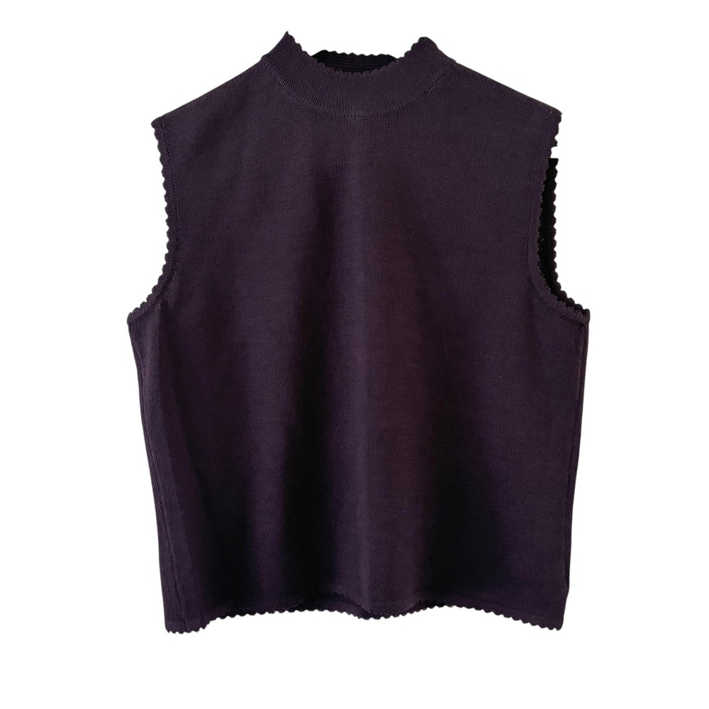 St. John Mock Neck Sweater Vest Womens S Purple Old Money‎ Preppy Santana Knit